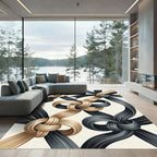 Elegant Gold and Charcoal Intertwined Ribbon Rug