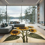 Vintage Golden Sunflower Botanical Art Rug