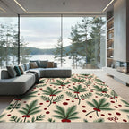 Green Pine Sprigs Red Berries Harmony Rug