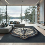 Antique Nautical Compass Bronze Ocean Illustration Rug