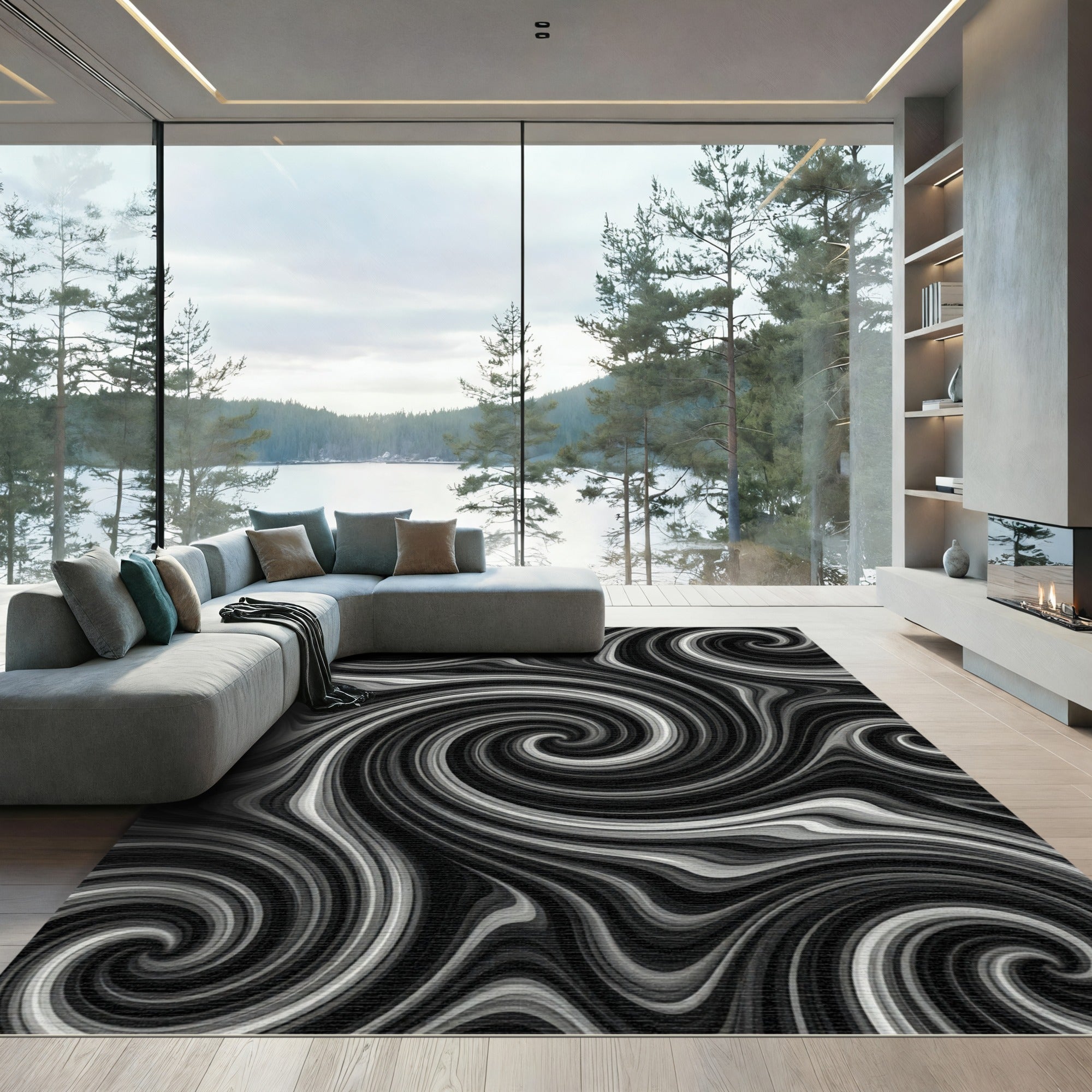 Monochromatic Swirling Abstract Waves Rug