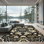 Elegant Gold Cream Floral Medallion Rug