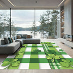 Green White Plaid Clover Patch Rug