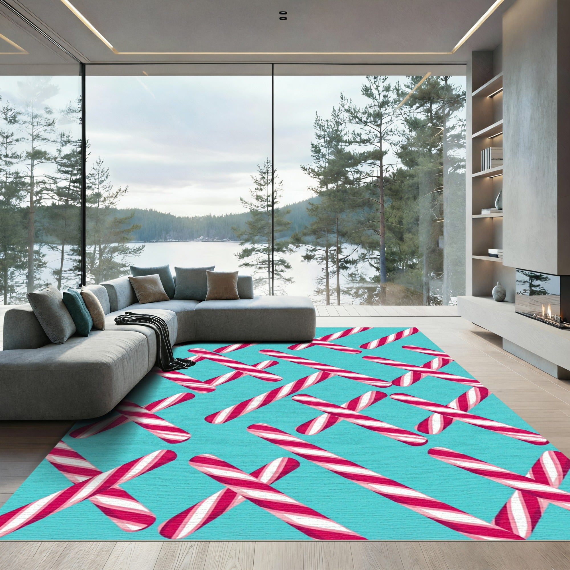 Crimson White Candy Cane Diagonal Arrangement Rug