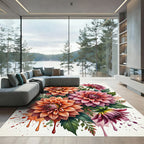 Vibrant Watercolored Dahlia Floral Arrangement Rug