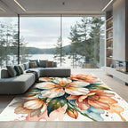 Watercolor Floral Sprig Peach and White Rug
