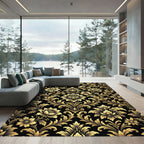 Elegant Gold Damask Floral Scroll Rug