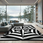 Bold Black White Starburst Stripes Rug