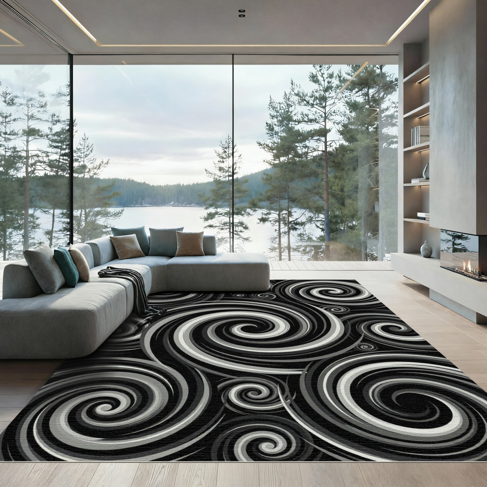 Monochromatic Swirling Galaxy Vortex Rug