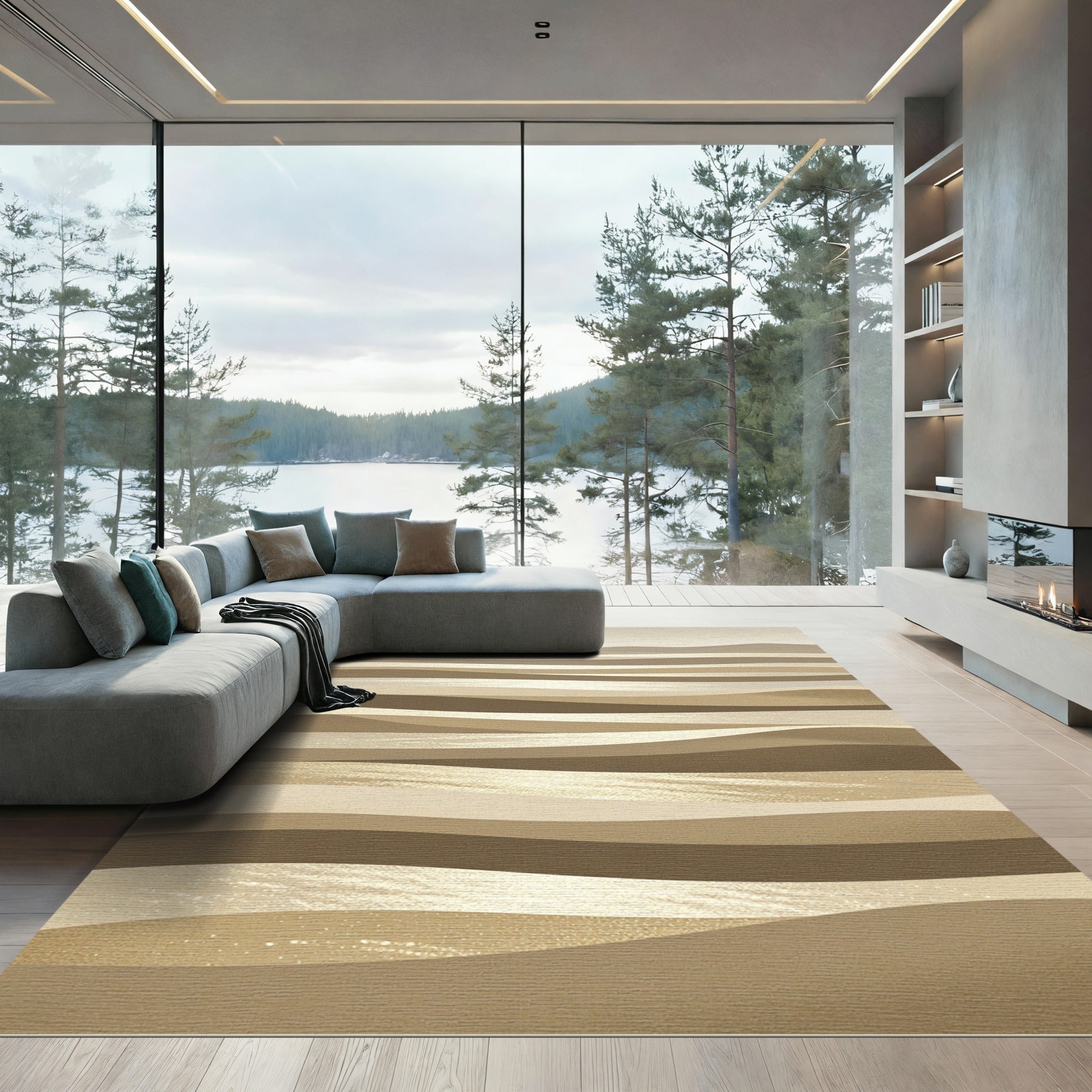 Golden Horizon Layered Wave Rug