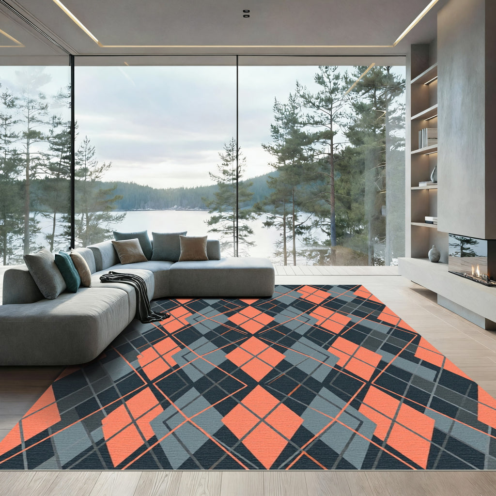 Modern Coralline Gray Geometric Argyle Rug