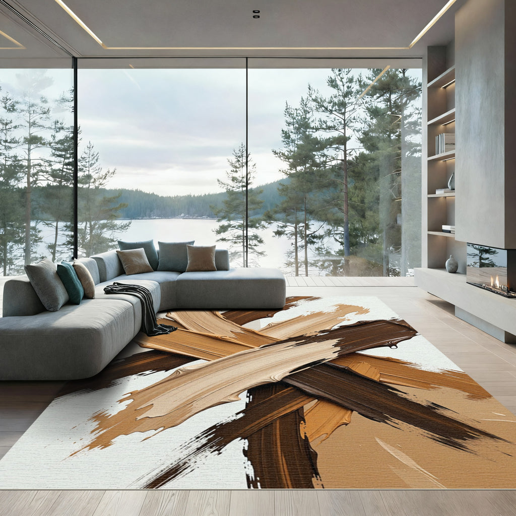 Modern Earthy Tone Abstract Brushstroke Rug