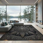 Elegant Silver Starburst Geometric Medallion Rug
