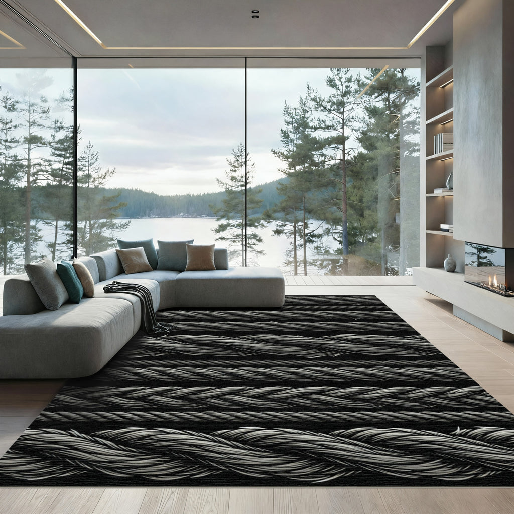 Monochromatic Braided Rope Lines Rug