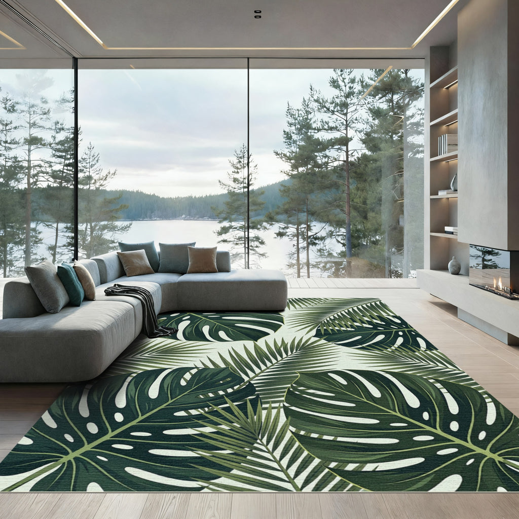 Lush Tropical Monstera Palm Green Rug