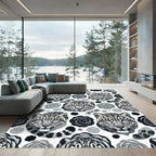 Monochromatic Snow Leopard Rose Floral Rug