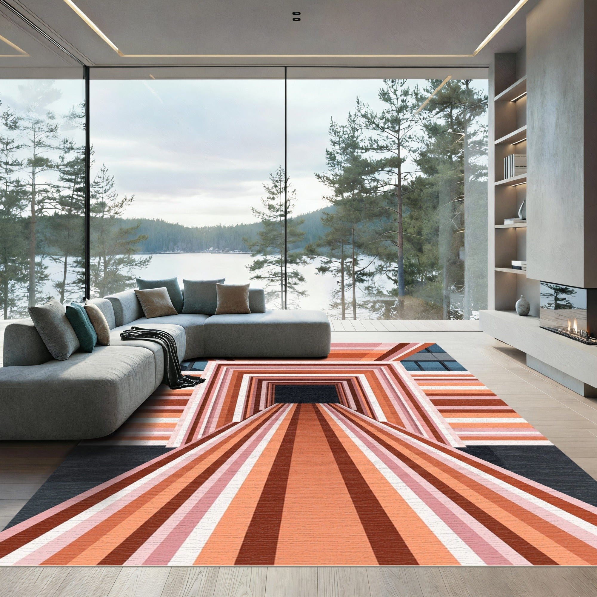 Warm Tones Geometric Tunnel Illusion Rug