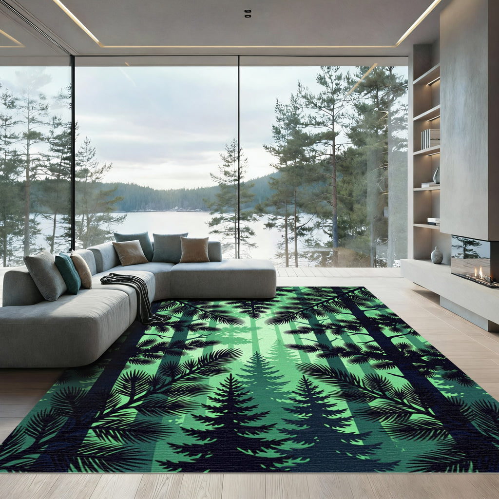 Emerald Forest Pine Silhouette Rug