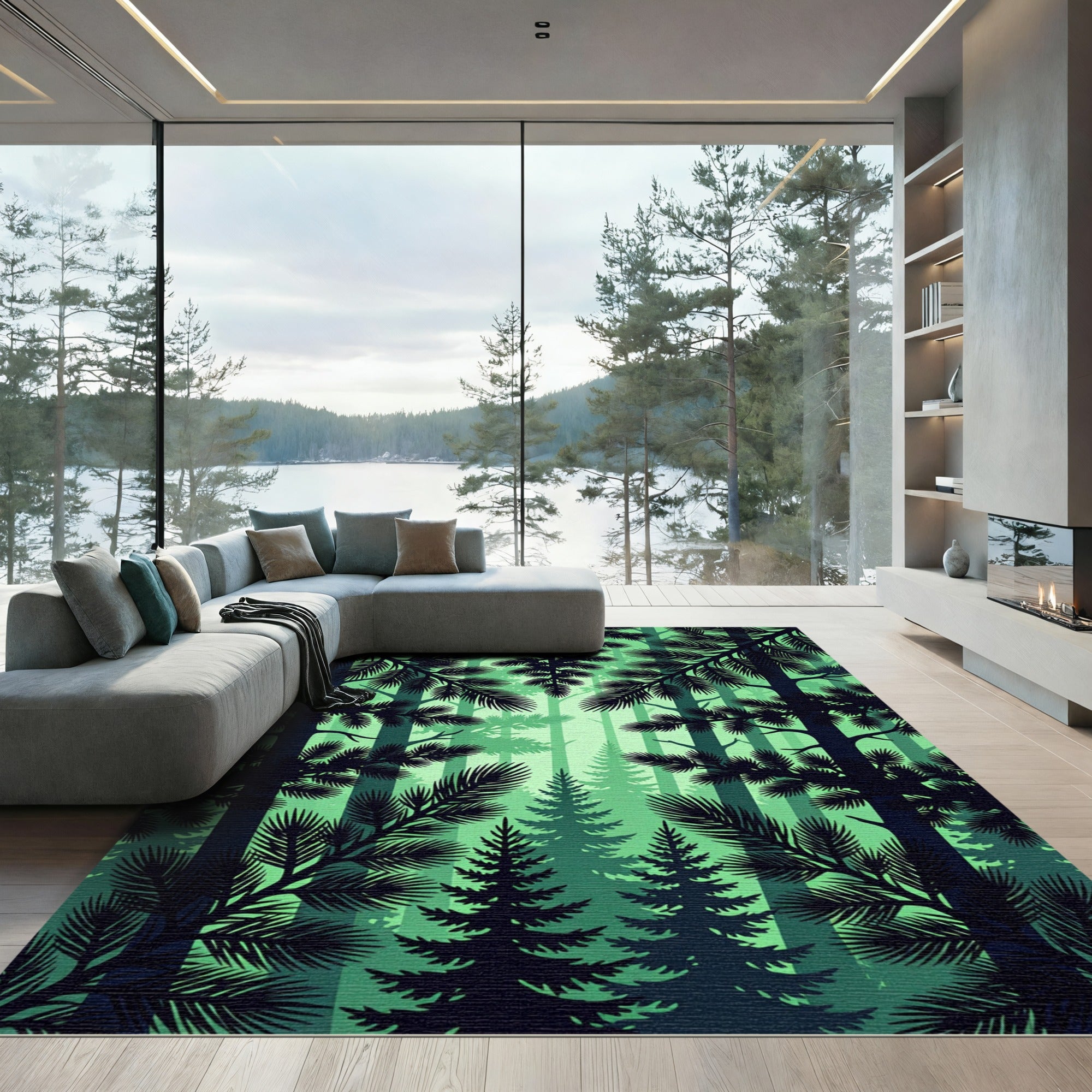 Emerald Forest Pine Silhouette Rug