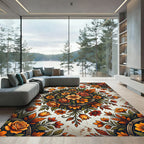 Autumnal Golden Floral Medallion Rug