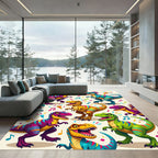 Playful Colorful Dinosaur Party Reptile Illustration Rug