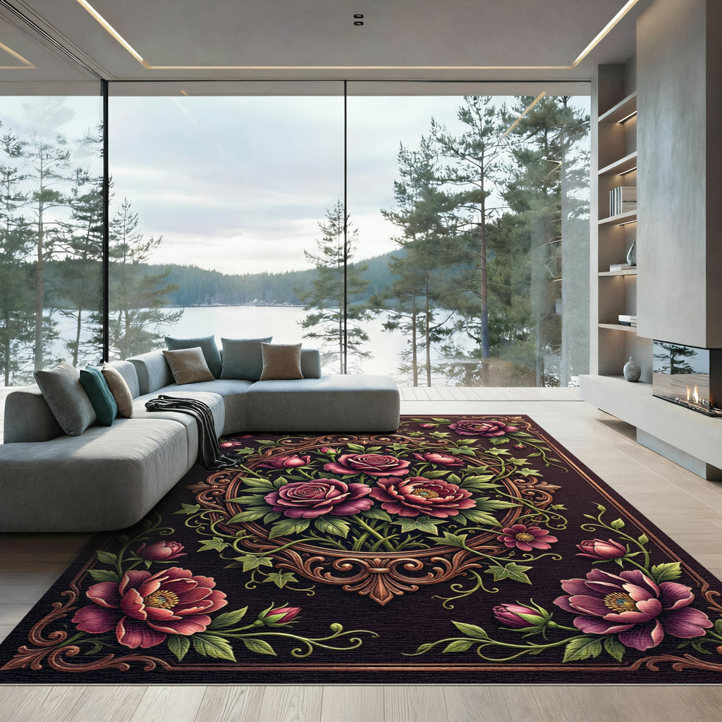 Ornate Victorian Rose Floral Medallion Rug