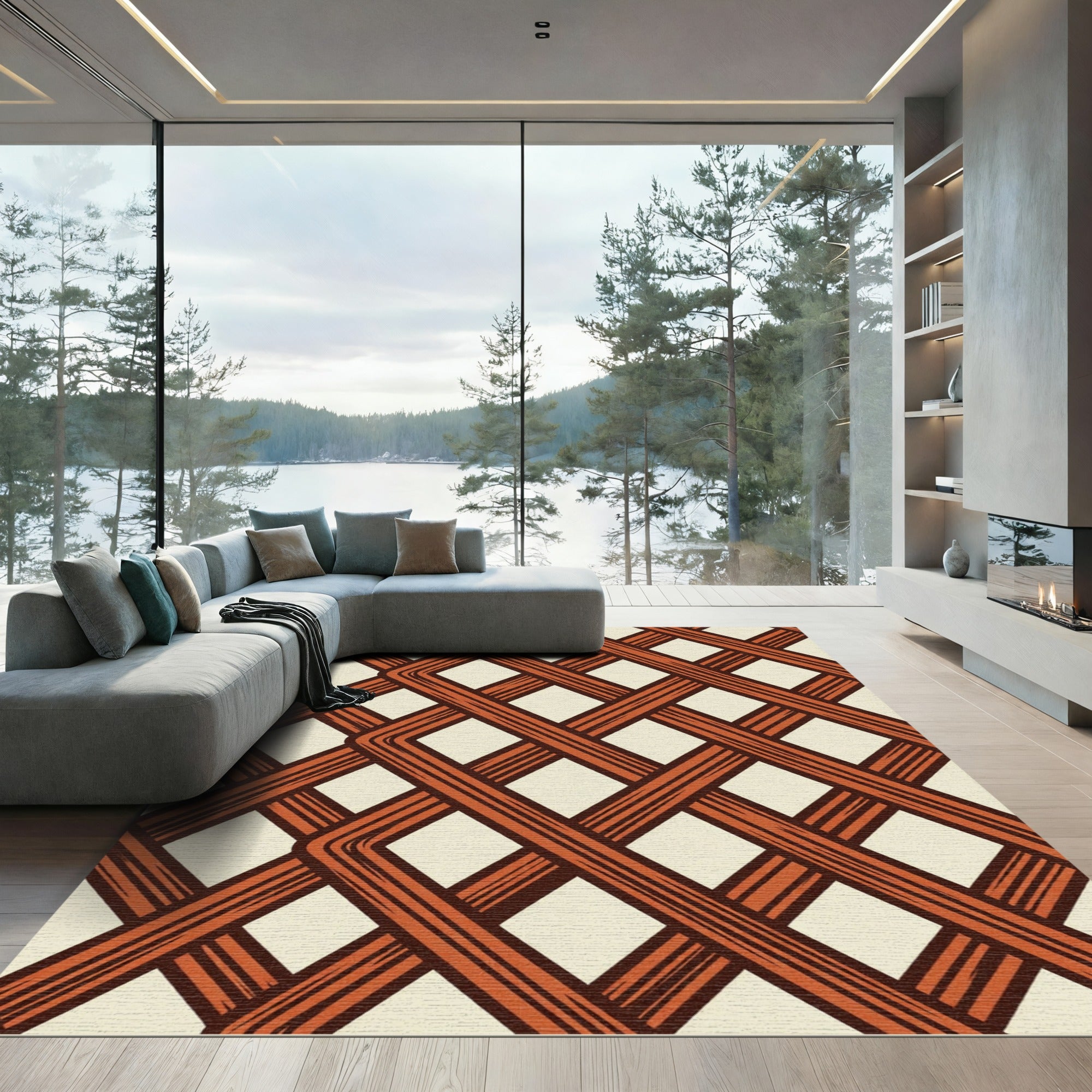 Terracotta Lattice Intertwined Geometric Rug