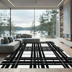 Monochrome Black White Plaid Grid Rug