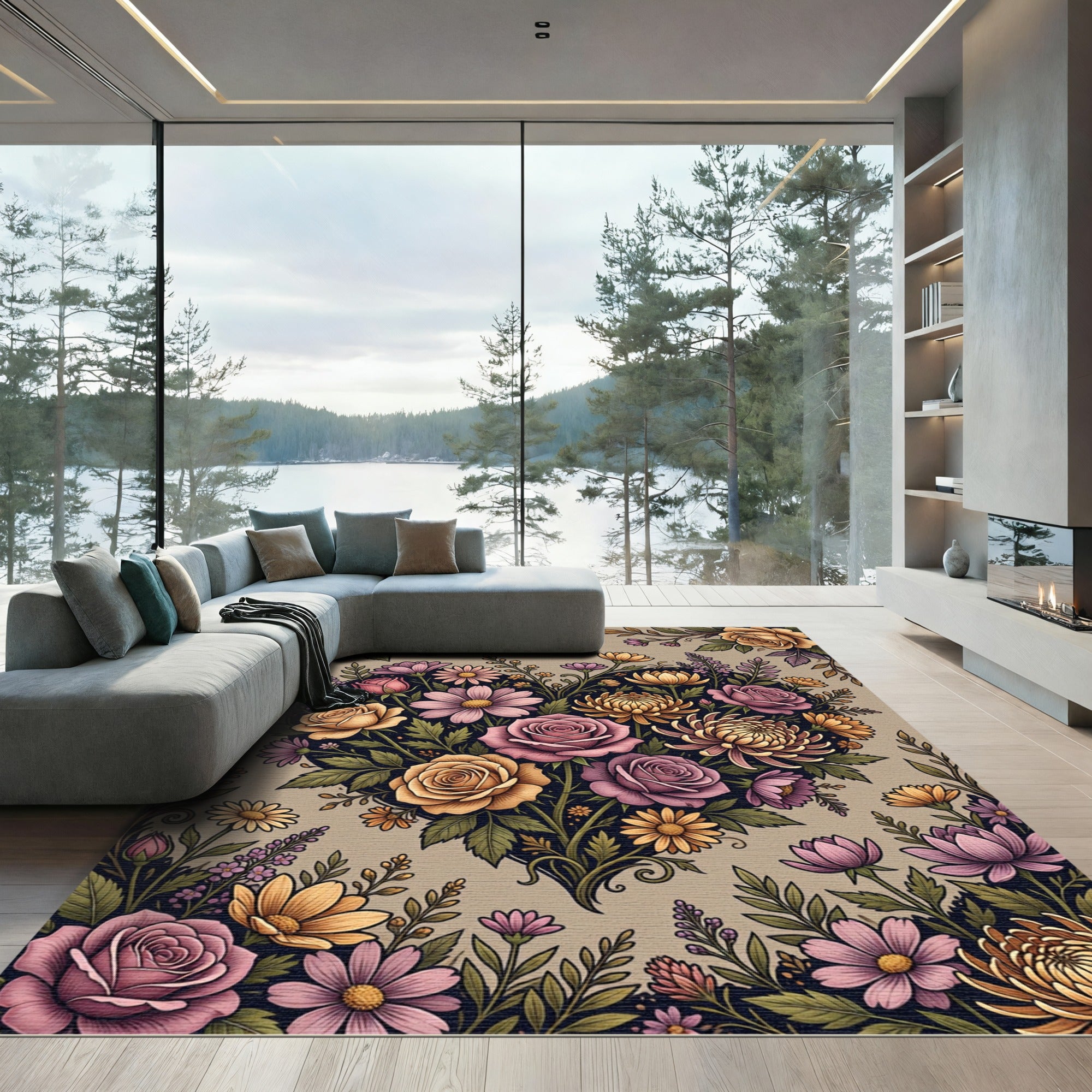 Vintage Floral Heart Bouquet Artwork Rug