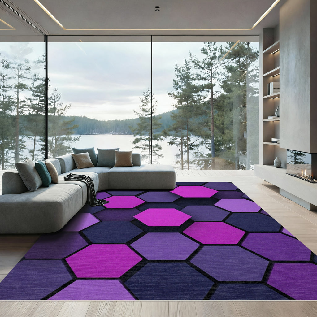 Modern Purple Geometric Hexagon Art Rug
