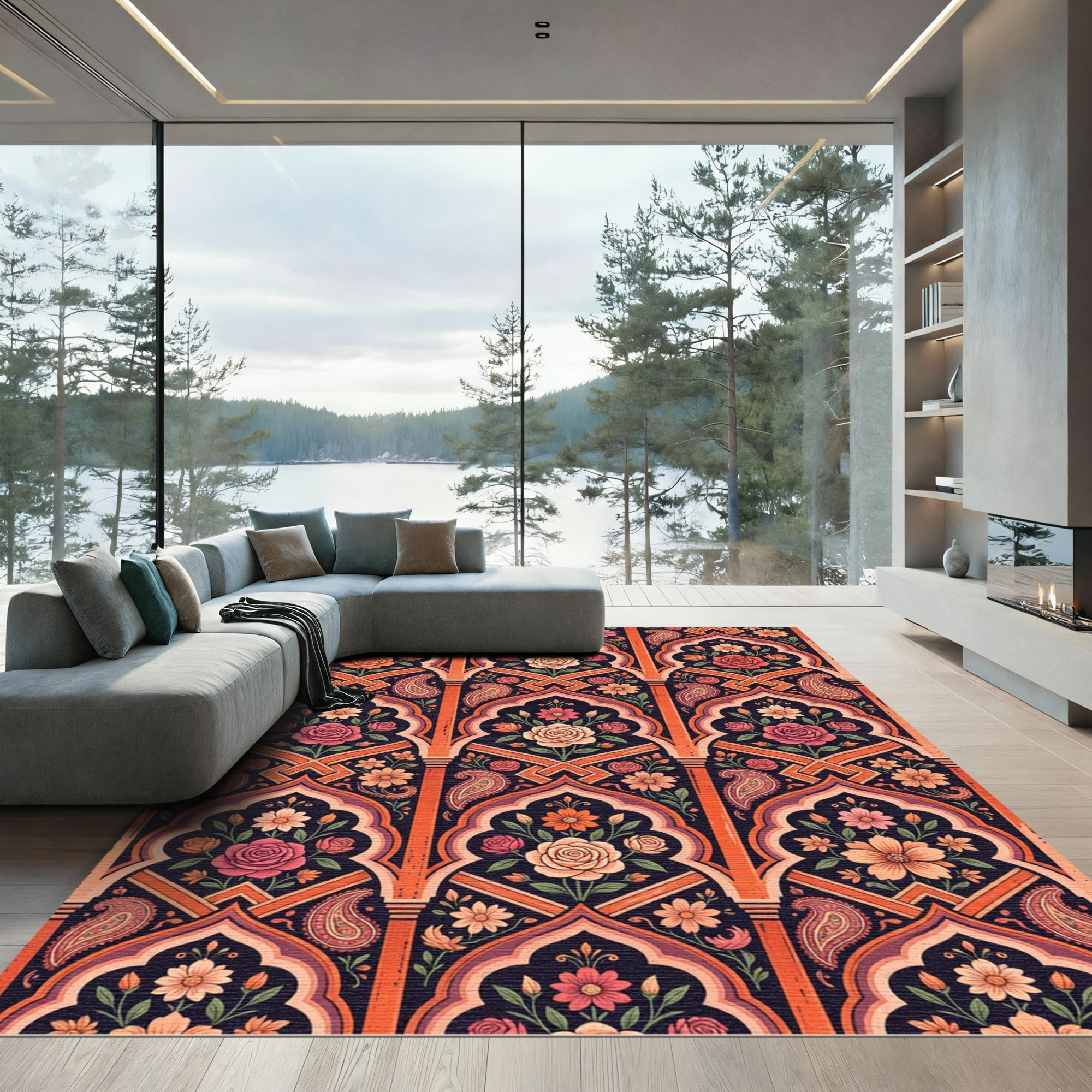 Ornate Floral Paisley Arch Composition Rug
