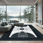 Minimalist Monochrome Basketball Court Graphic Rug