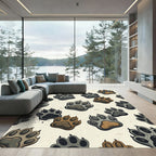 Earthy Toned Paw Print Animal Illustration Rug