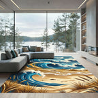 Azure Ocean Waves With Golden Sand Rug