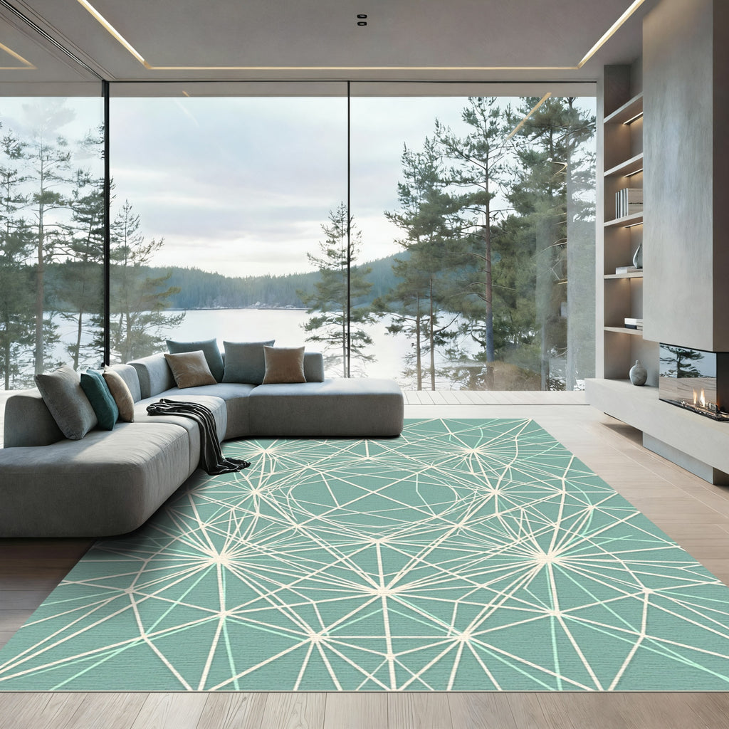 Sage Green Geometric Linear Lattice Rug