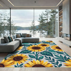 Sunny Yellow Sunflower Botanical Gray Rug