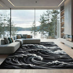 Dramatic Dark Ocean Wave Swirls Rug