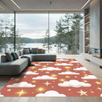 Whimsical Terracotta Clouds and Glowing Stars Rug
