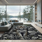 Monochromatic Jungle Tiger Tropical Leaves Rug