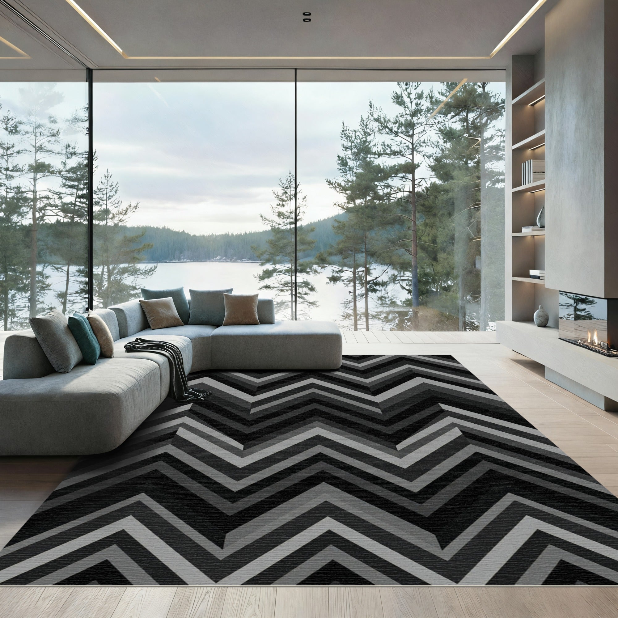 Monochromatic Chevron Zig Zag Composition Rug