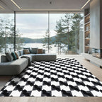 Monochromatic Cubist Chessboard Illusion Rug