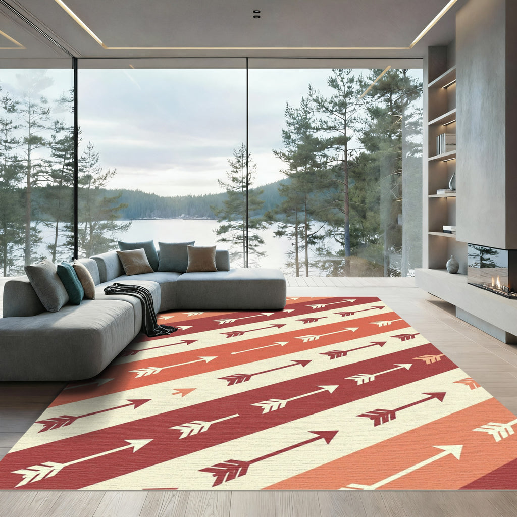 Retro Red And Cream Arrow Stripes Rug