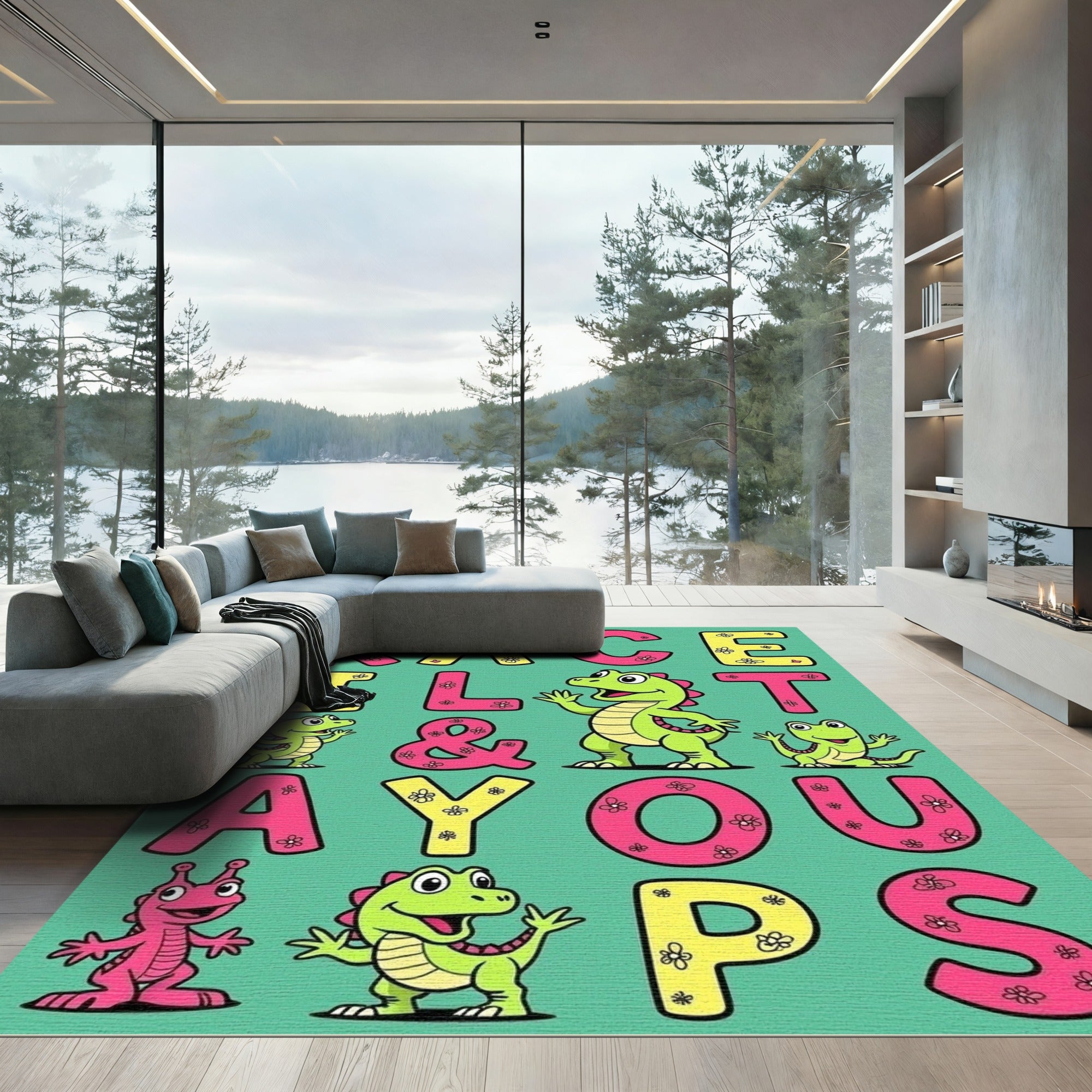 Fun Dino Frog Alphabet Letters Rug