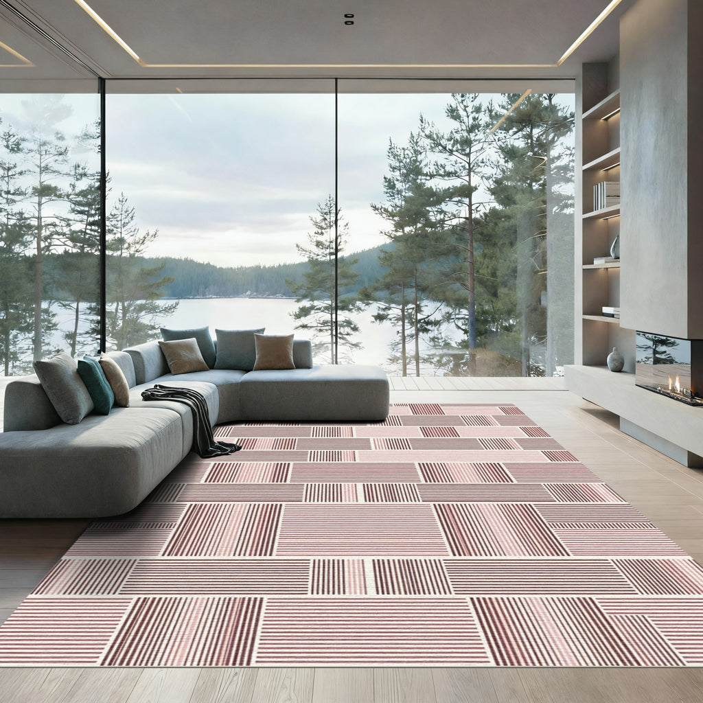 Geometric Rose Gold Stripe Patchwork Rug