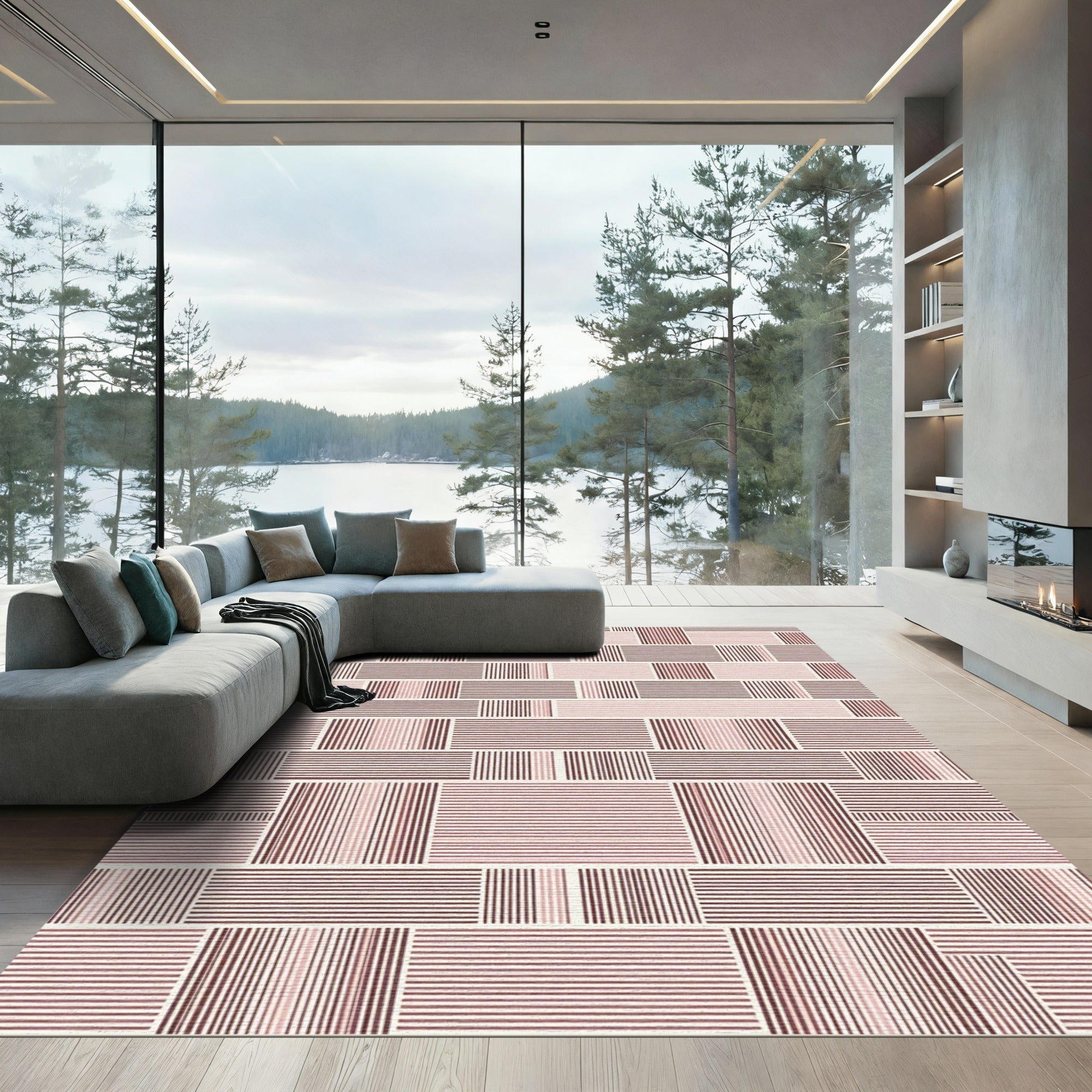 Geometric Rose Gold Stripe Patchwork Rug