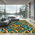 Teal Gold Abstract Geometric Lattice Rug