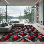 Red Gray Geometric Pyramid Diamond Rug