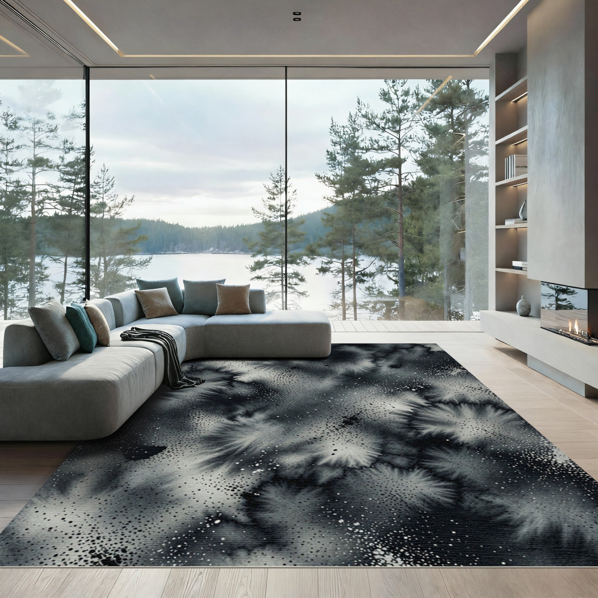Abstract Monochrome Watercolor Nebula Ink Rug