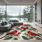 Winter Cardinal Birch Branch Illustration Rug
