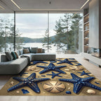 Navy Starfish and Seashell Sand Coastal Rug